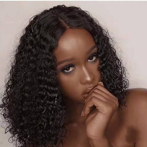 

Human Hair 13x4 Lace Front Wig Free Part Brazilian Hair Kinky Curly Black Wig 130% Density with Baby Hair Glueless Pre-Plucked For wigs for black women Medium Length Human Hair Lace Wig
