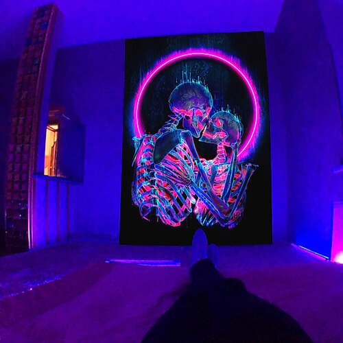 

Black UV Light Wall Tapestry Hanging Psychedelic Fluorescent Mushroom Wall Hanging Art Decor Blanket Curtain Picnic Tablecloth Hanging Home Bedroom Living Room