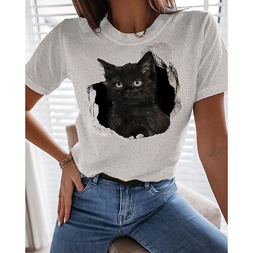 Women's T shirt Tee White Cat 3D Print Short Sleeve Casual Weekend Basic Round Neck Regular 3D Cat Painting S
Women's T shirt Tee White Cat 3D Print Short Sleeve Casual Weekend Basic Round Neck Regular 3D Cat Painting S
