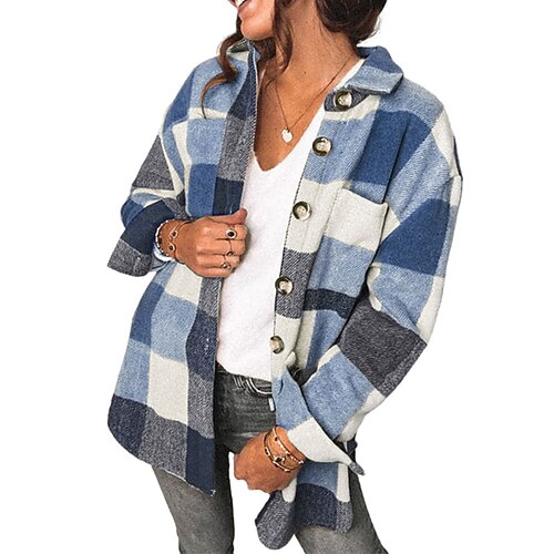Women's Casual Jacket Street Daily Holiday Fall Winter Regular Coat Regular Fit Warm Breathable Streetwear Casual Shacket Jacket Long Sleeve Plaid / Check Pocket Stylish Green Blue Purple / Print
Women's Casual Jacket Street Daily Holiday Fall Winter Regular Coat Regular Fit Warm Breathable Streetwear Casual Shacket Jacket Long Sleeve Plaid / Check Pocket Stylish Green Blue Purple / Print