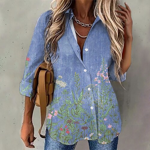 Women's Blouse Shirt Green Blue Light Blue Floral Button Print Long Sleeve Daily Weekend Streetwear Casual Shirt Collar Regular Floral S
Women's Blouse Shirt Green Blue Light Blue Floral Button Print Long Sleeve Daily Weekend Streetwear Casual Shirt Collar Regular Floral S