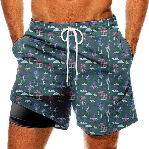 

Men's Swim Trunks Swim Shorts Quick Dry Board Shorts Bathing Suit with Pockets Compression Liner Drawstring Swimming Surfing Beach Water Sports Floral Summer / Stretchy