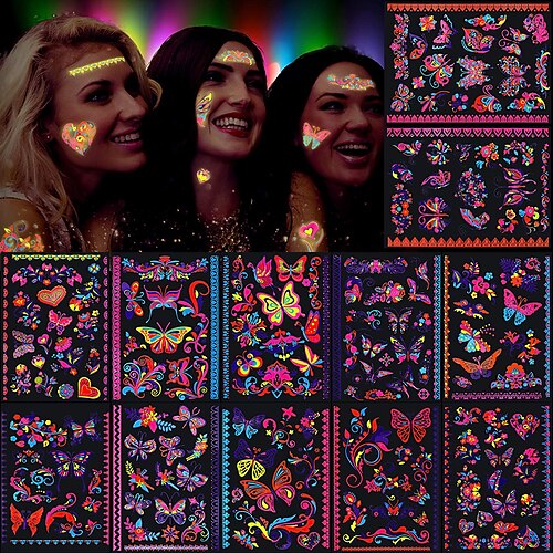 12pcs Butterfly Tattoos UV neon Temporary Tattoos for GirlBlacklight Tattoos temporary rave festival decorations Fluorescence Fake Tattoos Stickers for Children Girls Birthday Dance
12pcs Butterfly Tattoos UV neon Temporary Tattoos for GirlBlacklight Tattoos temporary rave festival decorations Fluorescence Fake Tattoos Stickers for Children Girls Birthday Dance