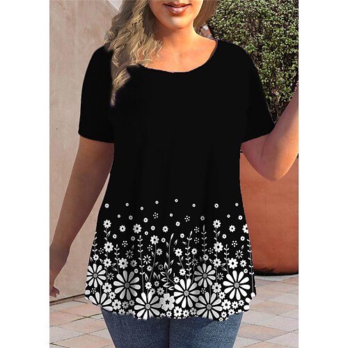Women's Plus Size Tops T shirt Tee Floral Print Short Sleeve Crewneck Streetwear Preppy Daily Going out Cotton Spandex Jersey Spring Summer White Black
Women's Plus Size Tops T shirt Tee Floral Print Short Sleeve Crewneck Streetwear Preppy Daily Going out Cotton Spandex Jersey Spring Summer White Black