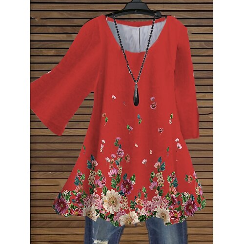 Women's Plus Size Tops Blouse Shirt Floral Print 3/4 Length Sleeve Crewneck Streetwear Daily Holiday Cotton Spandex Jersey Fall Winter Green Blue
Women's Plus Size Tops Blouse Shirt Floral Print 3/4 Length Sleeve Crewneck Streetwear Daily Holiday Cotton Spandex Jersey Fall Winter Green Blue