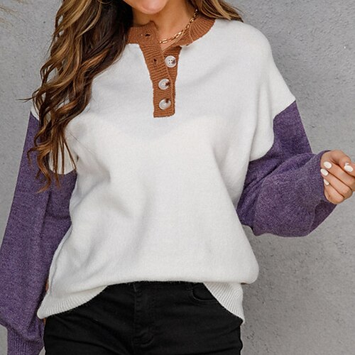 Women's Sweater Pullover Jumper Knitted Button Color Block Stylish Casual Soft Long Sleeve Sweater Cardigans Crew Neck Fall Winter White Black
Women's Sweater Pullover Jumper Knitted Button Color Block Stylish Casual Soft Long Sleeve Sweater Cardigans Crew Neck Fall Winter White Black