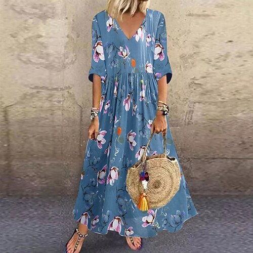 Women's Long Dress Maxi Dress Blue Half Sleeve Floral Ruched Fall Spring Autumn V Neck Modern 2022 S M L XL 2XL 3XL
Women's Long Dress Maxi Dress Blue Half Sleeve Floral Ruched Fall Spring Autumn V Neck Modern 2022 S M L XL 2XL 3XL