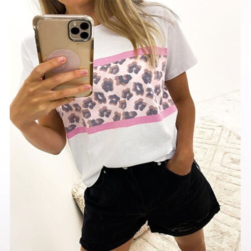 Women's Leopard Casual Weekend Painting T shirt Tee Short Sleeve Print Round Neck Basic Essential Tops White Gray Purple S
Women's Leopard Casual Weekend Painting T shirt Tee Short Sleeve Print Round Neck Basic Essential Tops White Gray Purple S