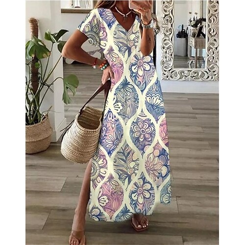 Women's Shift Dress Maxi long Dress Blue Short Sleeve Floral Split Print Spring Summer V Neck Casual Vacation 2022 S M L XL XXL 3XL
Women's Shift Dress Maxi long Dress Blue Short Sleeve Floral Split Print Spring Summer V Neck Casual Vacation 2022 S M L XL XXL 3XL