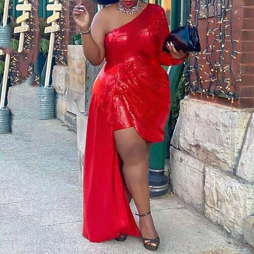 Women's Plus Size Party Dress Solid Color One Shoulder Sequins Long Sleeve Fall Winter Sequins Prom Dress Maxi long Dress Party Daily Dress / Sequin Dress
Women's Plus Size Party Dress Solid Color One Shoulder Sequins Long Sleeve Fall Winter Sequins Prom Dress Maxi long Dress Party Daily Dress / Sequin Dress