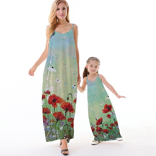 Mommy and Me Dresses Floral Causal Backless Green Sleeveless Maxi Strap Dress Active Matching Outfits
Mommy and Me Dresses Floral Causal Backless Green Sleeveless Maxi Strap Dress Active Matching Outfits