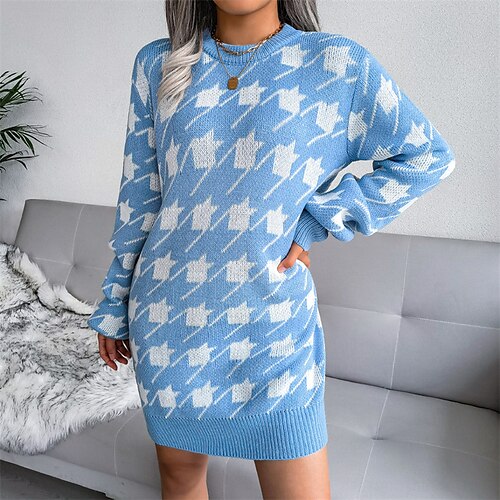 Women's Shift Dress Short Mini Dress Black Blue Gray Wine Khaki Long Sleeve Houndstooth Knit Fall Winter Crew Neck Casual Mature 2022 S M L
Women's Shift Dress Short Mini Dress Black Blue Gray Wine Khaki Long Sleeve Houndstooth Knit Fall Winter Crew Neck Casual Mature 2022 S M L
