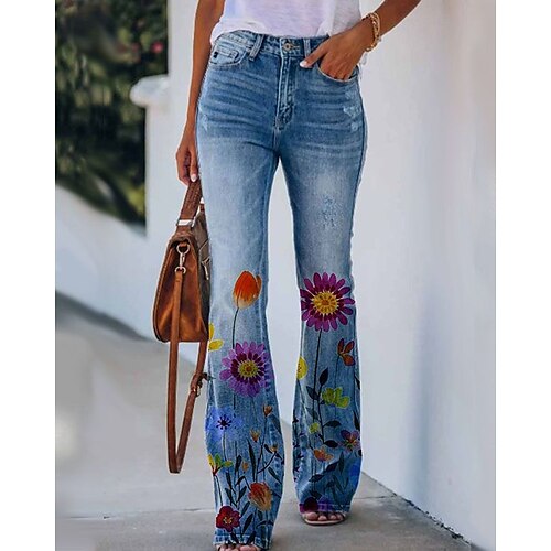 Women's Flare Chinos Pants Trousers Bell Bottom Faux Denim Blue Light Blue Mid Waist Fashion Casual Weekend Print Micro-elastic Full Length Comfort Flower / Floral S M L XL XXL
Women's Flare Chinos Pants Trousers Bell Bottom Faux Denim Blue Light Blue Mid Waist Fashion Casual Weekend Print Micro-elastic Full Length Comfort Flower / Floral S M L XL XXL