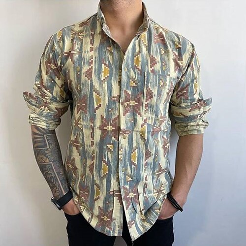 Men's Shirt Geometry Turndown Street Casual Button-Down Long Sleeve Tops Casual Fashion Comfortable Beach Dusty Blue
Men's Shirt Geometry Turndown Street Casual Button-Down Long Sleeve Tops Casual Fashion Comfortable Beach Dusty Blue