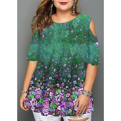 Women's Plus Size Tops Blouse Shirt Floral Cut Out Print Half Sleeve Crewneck Streetwear Daily Going out Cotton Spandex Jersey Spring Summer Green Blue
Women's Plus Size Tops Blouse Shirt Floral Cut Out Print Half Sleeve Crewneck Streetwear Daily Going out Cotton Spandex Jersey Spring Summer Green Blue