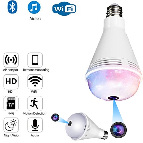 360 Degree Remote Panoramic Camera Creative Bluetooth Speaker Smart VR Bluetooth Camera 5W LED RGB Bulb Home Security Wireless IP Camera
360 Degree Remote Panoramic Camera Creative Bluetooth Speaker Smart VR Bluetooth Camera 5W LED RGB Bulb Home Security Wireless IP Camera