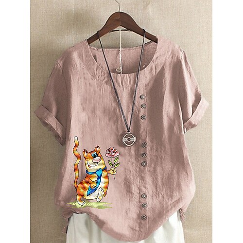 Women's Animal Daily Holiday Weekend Shirt Short Sleeve Button Print Round Neck Tops Loose Green White Blue S
Women's Animal Daily Holiday Weekend Shirt Short Sleeve Button Print Round Neck Tops Loose Green White Blue S