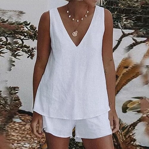Women's Loungewear Sets Nighty 2 Pieces Pure Color Comfort Home Beaches Polyester V Wire Sleeveless Shorts Spring Summer Green Blue
Women's Loungewear Sets Nighty 2 Pieces Pure Color Comfort Home Beaches Polyester V Wire Sleeveless Shorts Spring Summer Green Blue