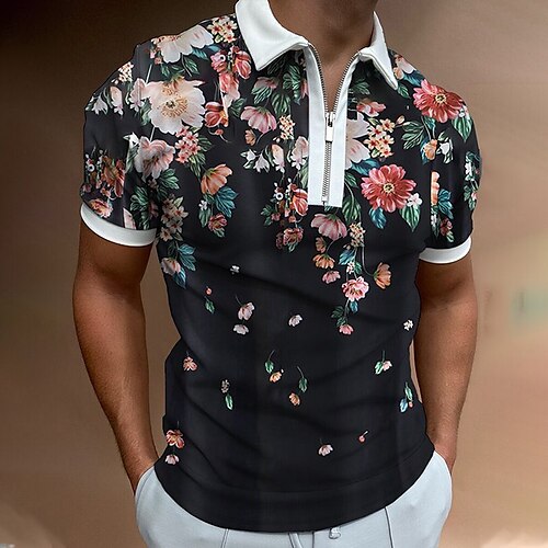 Men's Collar Polo Shirt Golf Shirt Quarter Zip Polo Floral Turndown Black Street Casual Short Sleeve Zipper Clothing Apparel Fashion Casual Comfortable / Beach
Men's Collar Polo Shirt Golf Shirt Quarter Zip Polo Floral Turndown Black Street Casual Short Sleeve Zipper Clothing Apparel Fashion Casual Comfortable / Beach