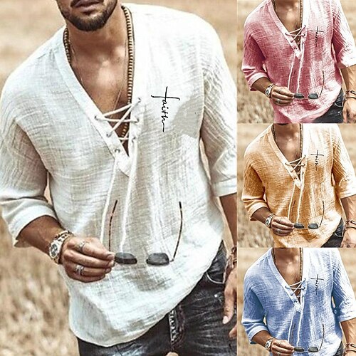 Men's Shirt Solid Color V Neck Street Casual Drawstring 3/4 Length Sleeve Tops Casual Fashion Comfortable WhiteRed Blue Gray
Men's Shirt Solid Color V Neck Street Casual Drawstring 3/4 Length Sleeve Tops Casual Fashion Comfortable WhiteRed Blue Gray