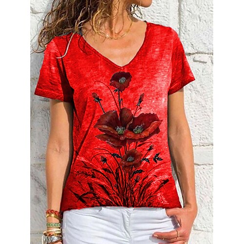 Mujer Camiseta Rojo Azul Piscina Morado Flor Estampado Manga Corta Casual Fin de semana Básico Escote en Pico Regular S
Mujer Camiseta Rojo Azul Piscina Morado Flor Estampado Manga Corta Casual Fin de semana Básico Escote en Pico Regular S