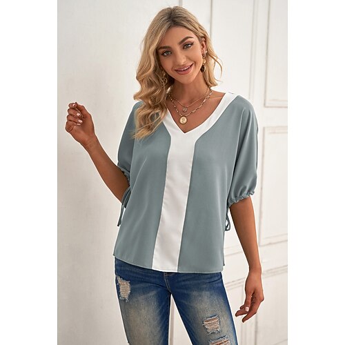 Women's Color Block Daily Weekend Blouse Shirt Short Sleeve Drawstring V Neck Casual Streetwear Tops Gray S
Women's Color Block Daily Weekend Blouse Shirt Short Sleeve Drawstring V Neck Casual Streetwear Tops Gray S