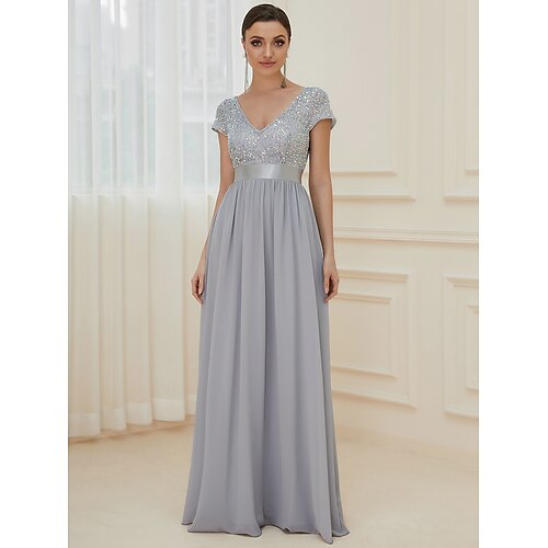 A-Line Bridesmaid Dress V Neck Short Sleeve Elegant Floor Length Chiffon with Solid Color 2022 / Sparkle & Shine
A-Line Bridesmaid Dress V Neck Short Sleeve Elegant Floor Length Chiffon with Solid Color 2022 / Sparkle & Shine