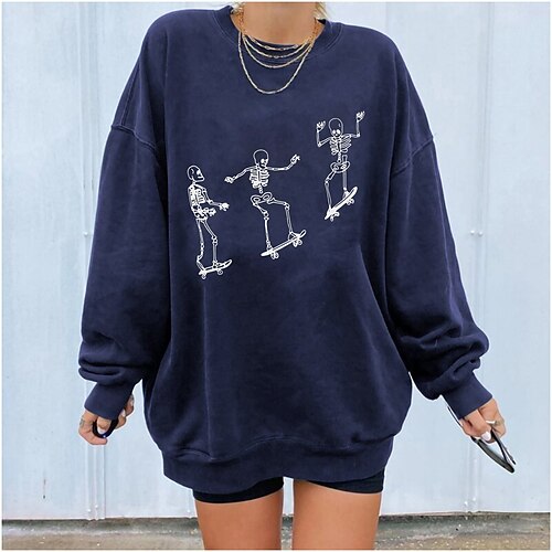 

Women's Sweatshirt Tee / T-shirt Print Crew Neck Skull Sport Athleisure Shirt Long Sleeve Warm Breathable Soft Comfortable Everyday Use Street Casual Athleisure Daily Outdoor / Winter
