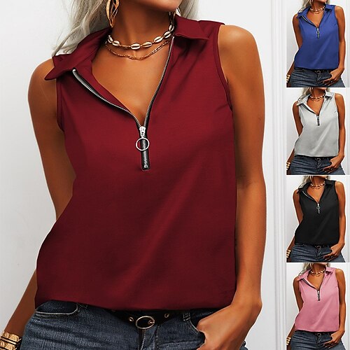 Women's Camis Blue Pink Wine Sexy Zipper Sleeveless Casual Going out Streetwear Shirt Collar Regular S
Women's Camis Blue Pink Wine Sexy Zipper Sleeveless Casual Going out Streetwear Shirt Collar Regular S