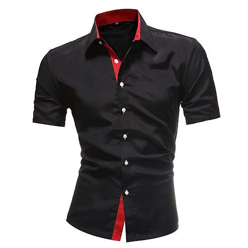 

Men's Dress Shirt Button Up Shirt Collared Shirt Navy Black Red White Short Sleeve Plain Collar Wedding Work Clothing Apparel