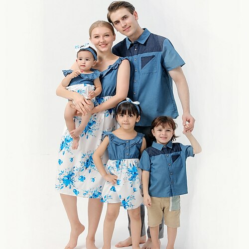 Family Look Dresses T shirt Family Sets Floral Striped Street Print Blue Short Sleeve Knee-length Active Matching Outfits
Family Look Dresses T shirt Family Sets Floral Striped Street Print Blue Short Sleeve Knee-length Active Matching Outfits