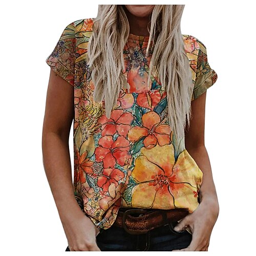 Women's Casual Holiday Weekend Floral Painting T shirt Tee Floral Short Sleeve Print Round Neck Basic Tops Blue Pink Yellow S / 3D Print
Women's Casual Holiday Weekend Floral Painting T shirt Tee Floral Short Sleeve Print Round Neck Basic Tops Blue Pink Yellow S / 3D Print