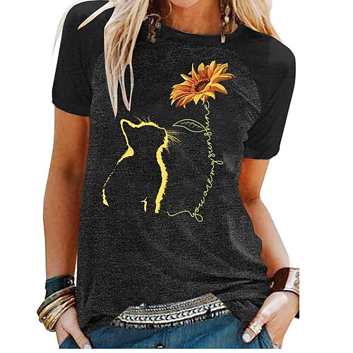 Women's Casual Daily Holiday T shirt Dress Cat Graphic Patterned Sunflower Short Sleeve Print Round Neck Basic Tops Green Blue Light gray S
Women's Casual Daily Holiday T shirt Dress Cat Graphic Patterned Sunflower Short Sleeve Print Round Neck Basic Tops Green Blue Light gray S