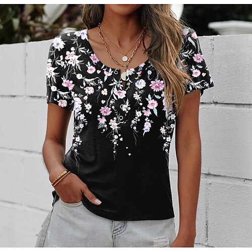 Mujer Camiseta Negro Azul Piscina Azul claro Floral Botón Estampado Manga Corta Casual Festivos Básico Escote en Pico Largo Flor Pintura S
Mujer Camiseta Negro Azul Piscina Azul claro Floral Botón Estampado Manga Corta Casual Festivos Básico Escote en Pico Largo Flor Pintura S