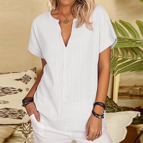 Women's Blouse Shirt Green Blue Pink Plain Short Sleeve Daily Weekend Streetwear Casual V Neck Regular S
Women's Blouse Shirt Green Blue Pink Plain Short Sleeve Daily Weekend Streetwear Casual V Neck Regular S