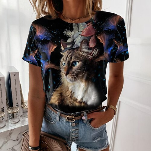 Women's T shirt Tee Black Cat 3D Print Short Sleeve Casual Weekend Basic Round Neck Regular 3D Cat Painting S
Women's T shirt Tee Black Cat 3D Print Short Sleeve Casual Weekend Basic Round Neck Regular 3D Cat Painting S