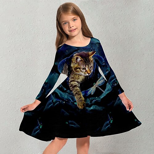 Kids Little Girls' Dress Cat Animal A Line Dress Daily Holiday Vacation Print Blue Above Knee Long Sleeve Casual Cute Sweet Dresses Fall Spring Regular Fit 3-10 Years
Kids Little Girls' Dress Cat Animal A Line Dress Daily Holiday Vacation Print Blue Above Knee Long Sleeve Casual Cute Sweet Dresses Fall Spring Regular Fit 3-10 Years
