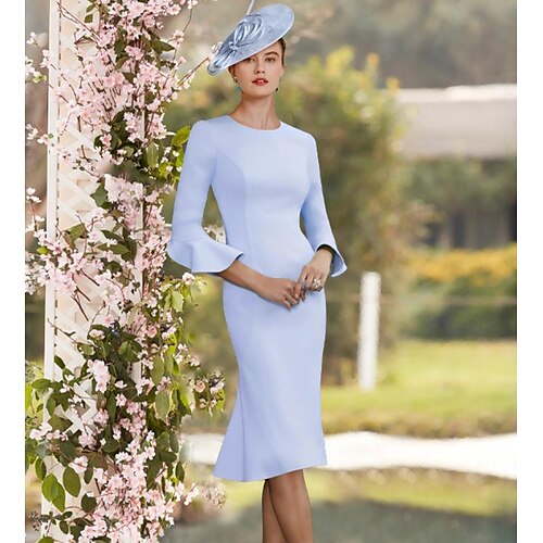 Mermaid / Trumpet Mother of the Bride Dress Elegant Sweet Jewel Neck Asymmetrical Knee Length Charmeuse 3/4 Length Sleeve with Solid Color 2022
Mermaid / Trumpet Mother of the Bride Dress Elegant Sweet Jewel Neck Asymmetrical Knee Length Charmeuse 3/4 Length Sleeve with Solid Color 2022