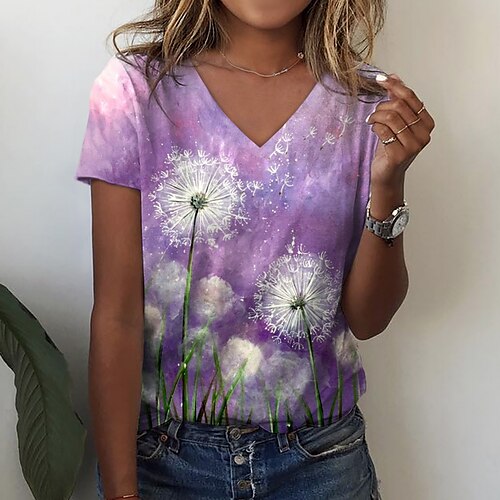 Women's T shirt Tee Pink Blue Green Dandelion Print Short Sleeve Casual Holiday Basic V Neck Regular Floral Painting S
Women's T shirt Tee Pink Blue Green Dandelion Print Short Sleeve Casual Holiday Basic V Neck Regular Floral Painting S