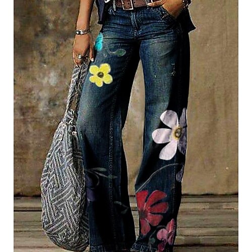 Women's Culottes Wide Leg Chinos Pants Trousers Bell Bottom Faux Denim Blue Royal Blue Dark Blue Mid Waist Fashion Casual Weekend Side Pockets Print Micro-elastic Full Length Comfort Flower / Floral
Women's Culottes Wide Leg Chinos Pants Trousers Bell Bottom Faux Denim Blue Royal Blue Dark Blue Mid Waist Fashion Casual Weekend Side Pockets Print Micro-elastic Full Length Comfort Flower / Floral