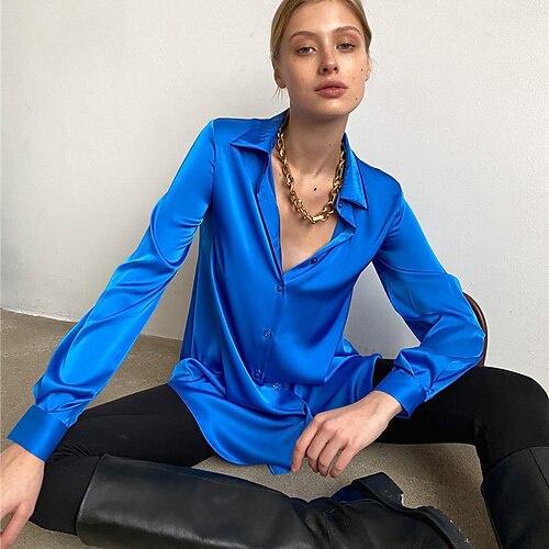 Women's Blouse Shirt Green Blue Fuchsia Plain Button Long Sleeve Office Business Streetwear Casual Shirt Collar Regular S
Women's Blouse Shirt Green Blue Fuchsia Plain Button Long Sleeve Office Business Streetwear Casual Shirt Collar Regular S