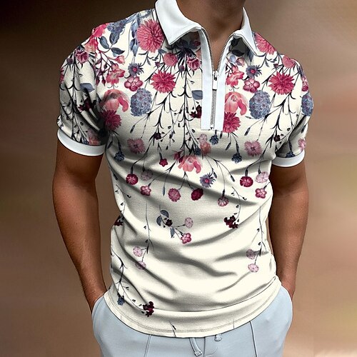 Men's Collar Polo Shirt Golf Shirt Quarter Zip Polo Floral Turndown Beige Street Casual Short Sleeve Zipper Clothing Apparel Fashion Casual Comfortable / Beach
Men's Collar Polo Shirt Golf Shirt Quarter Zip Polo Floral Turndown Beige Street Casual Short Sleeve Zipper Clothing Apparel Fashion Casual Comfortable / Beach