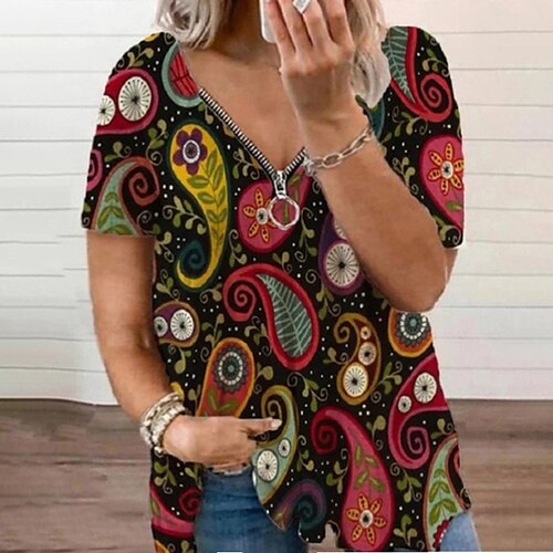 Women's Plus Size Tops Blouse T shirt Tee Floral Zipper Print Short Sleeve V Neck Streetwear Preppy Going out Weekend Polyester Spring Summer Green Black
Women's Plus Size Tops Blouse T shirt Tee Floral Zipper Print Short Sleeve V Neck Streetwear Preppy Going out Weekend Polyester Spring Summer Green Black