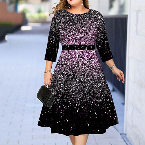 Women's Plus Size Holiday Dress Color Gradient Crew Neck Print 3/4 Length Sleeve Fall Spring Stylish Casual Midi Dress Daily Date Dress
Women's Plus Size Holiday Dress Color Gradient Crew Neck Print 3/4 Length Sleeve Fall Spring Stylish Casual Midi Dress Daily Date Dress