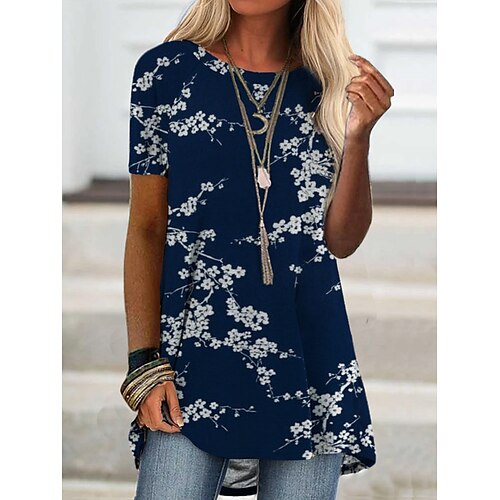Women's T shirt Tee Green Navy Blue Floral Print Short Sleeve Casual Holiday Basic Round Neck Long Floral Painting S / 3D Print
Women's T shirt Tee Green Navy Blue Floral Print Short Sleeve Casual Holiday Basic Round Neck Long Floral Painting S / 3D Print