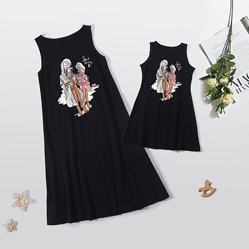 Mommy and Me Dresses Cartoon Heart Letter Daily Print Black Sleeveless Knee-length Tank Dress Casual Matching Outfits
Mommy and Me Dresses Cartoon Heart Letter Daily Print Black Sleeveless Knee-length Tank Dress Casual Matching Outfits