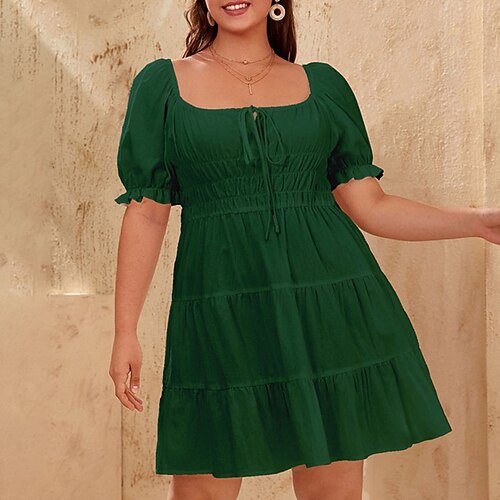 Women's Plus Size Party Dress Solid Color Square Neck Ruched Short Sleeve Spring Summer Prom Dress Short Mini Dress Party Daily Dress
Women's Plus Size Party Dress Solid Color Square Neck Ruched Short Sleeve Spring Summer Prom Dress Short Mini Dress Party Daily Dress