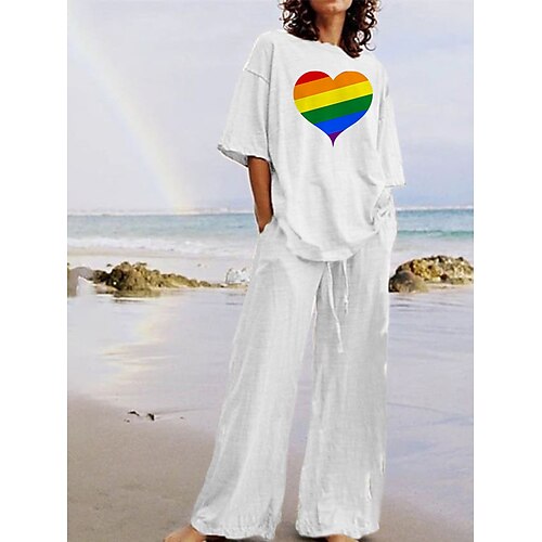 Women's Loungewear Sets Nighty 2 Pieces Rainbow Heart Comfort Sweet Home Daily Polyester Crew Neck Half Sleeve Spring Summer Blue White
Women's Loungewear Sets Nighty 2 Pieces Rainbow Heart Comfort Sweet Home Daily Polyester Crew Neck Half Sleeve Spring Summer Blue White