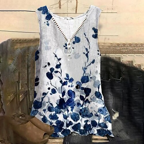 Women's Plus Size Tops Tank Top Floral Zipper Print Sleeveless V Neck Streetwear Daily Holiday Cotton Spandex Jersey Spring Summer Blue
Women's Plus Size Tops Tank Top Floral Zipper Print Sleeveless V Neck Streetwear Daily Holiday Cotton Spandex Jersey Spring Summer Blue