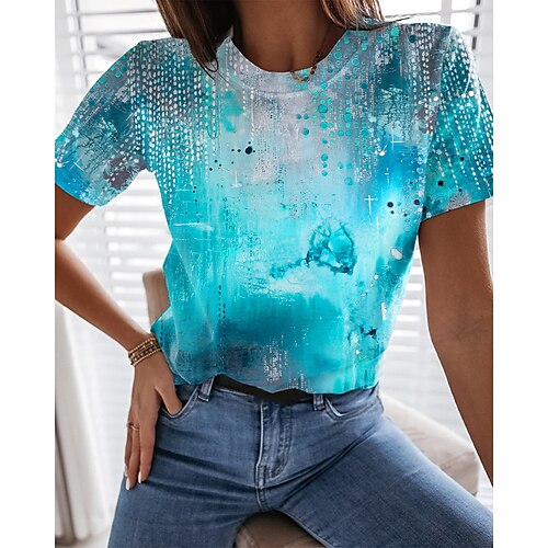 Women's T shirt Tee Blue Rose Pink Light Blue Tie Dye Print Short Sleeve Casual Weekend Basic Round Neck Regular Abstract Painting S
Women's T shirt Tee Blue Rose Pink Light Blue Tie Dye Print Short Sleeve Casual Weekend Basic Round Neck Regular Abstract Painting S